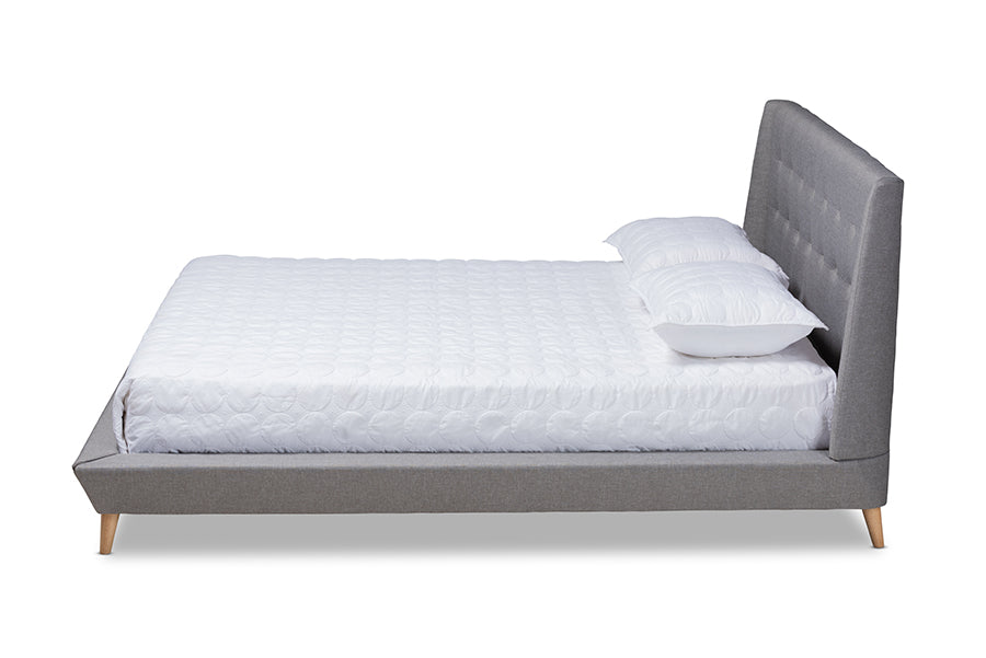 baxton studio naya mid century modern grey fabric upholstered queen size wingback platform bed | Modish Furniture Store-3