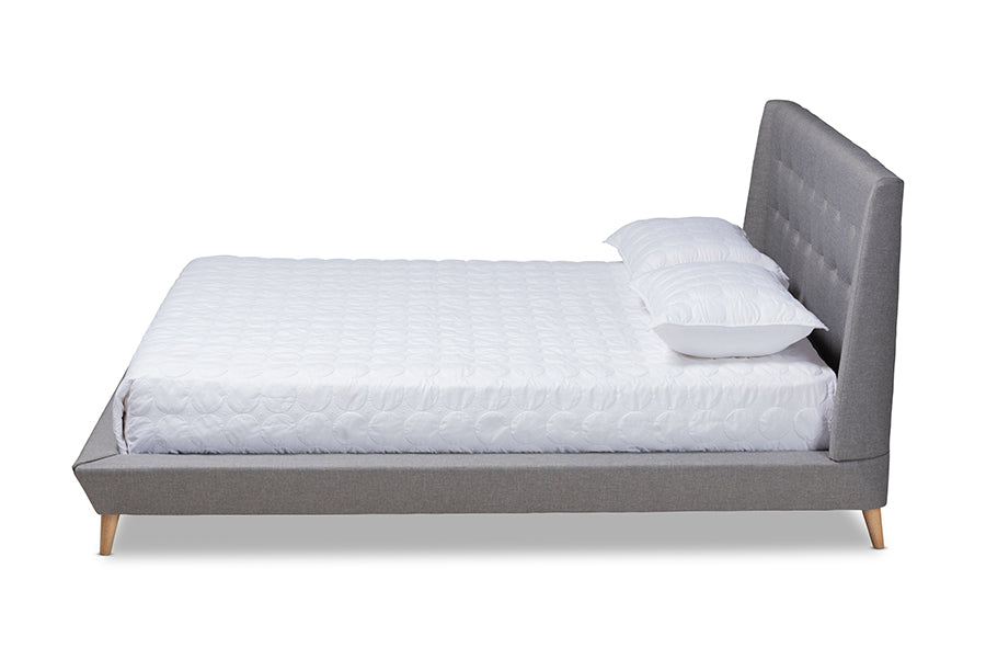 baxton studio naya mid century modern grey fabric upholstered king size wingback platform bed | Modish Furniture Store-3