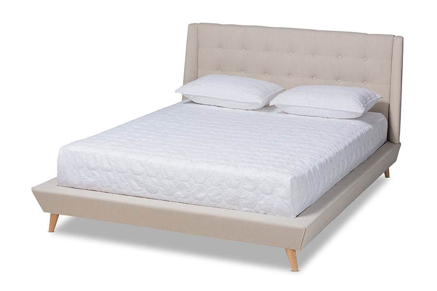 baxton studio naya mid century modern beige fabric upholstered king size wingback platform bed | Modish Furniture Store-2