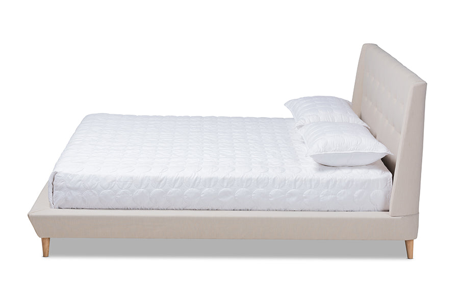 baxton studio naya mid century modern beige fabric upholstered king size wingback platform bed | Modish Furniture Store-3