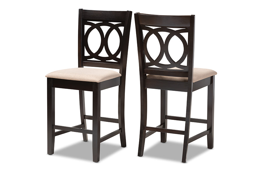 Baxton Studio Lenoir Modern and Contemporary Sand Fabric Upholstered Espresso Brown Finished Wood Counter Height Pub Chair Set of 2 | Modishstore | Dining Chairs - 4