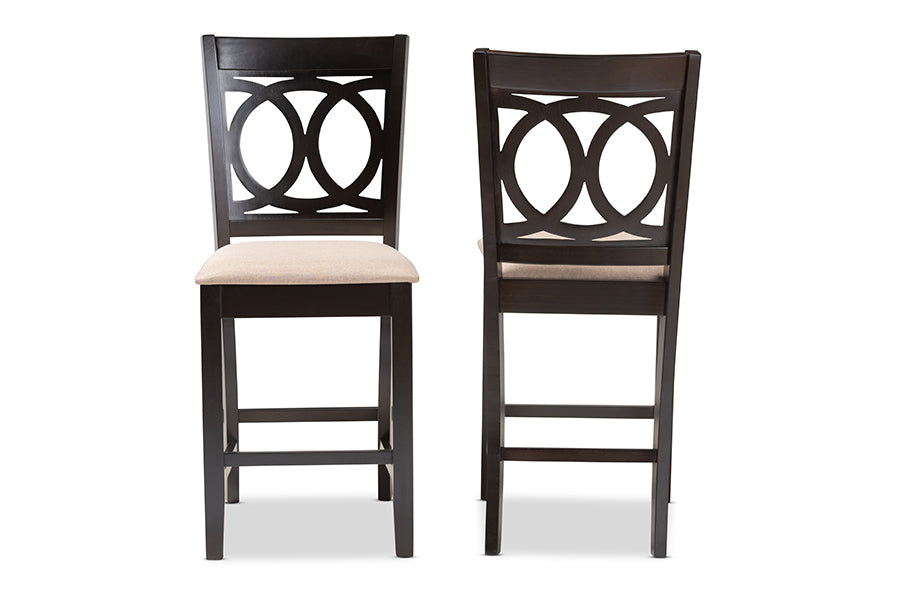 Baxton Studio Lenoir Modern and Contemporary Sand Fabric Upholstered Espresso Brown Finished Wood Counter Height Pub Chair Set of 2 | Modishstore | Dining Chairs - 3