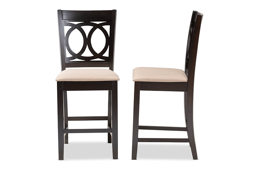 Baxton Studio Lenoir Modern and Contemporary Sand Fabric Upholstered Espresso Brown Finished Wood Counter Height Pub Chair Set of 2 | Modishstore | Dining Chairs - 2