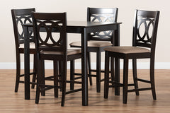 Baxton Studio Lenoir Modern and Contemporary Sand Fabric Upholstered Espresso Brown Finished 5-Piece Wood Pub Set