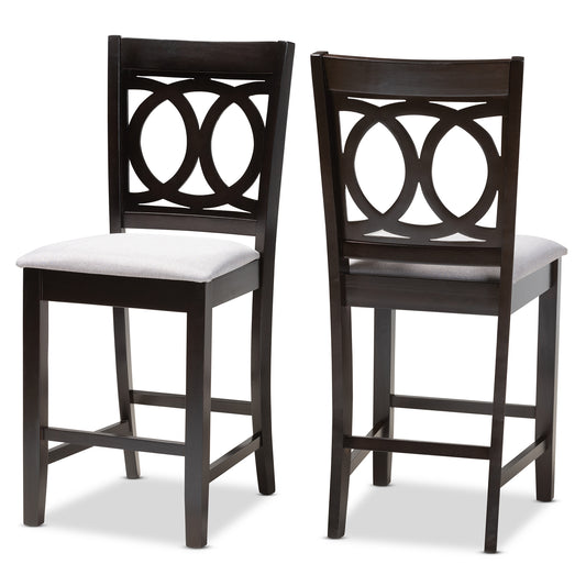 Baxton Studio Lenoir Modern and Contemporary Gray Fabric Upholstered Espresso Brown Finished Wood Counter Height Pub Chair Set of 2 | Counter Stools | Modishstore