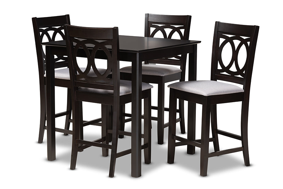 baxton studio lenoir modern and contemporary gray fabric upholstered espresso brown finished 5 piece wood pub set | Modish Furniture Store-2