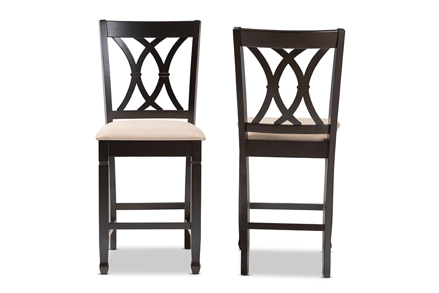 Baxton Studio Reneau Modern and Contemporary Sand Fabric Upholstered Espresso Brown Finished Wood Counter Height Pub Chair Set of 2 | Modishstore | Dining Chairs - 3