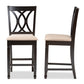 Baxton Studio Reneau Modern and Contemporary Sand Fabric Upholstered Espresso Brown Finished Wood Counter Height Pub Chair Set of 2 | Modishstore | Dining Chairs - 2