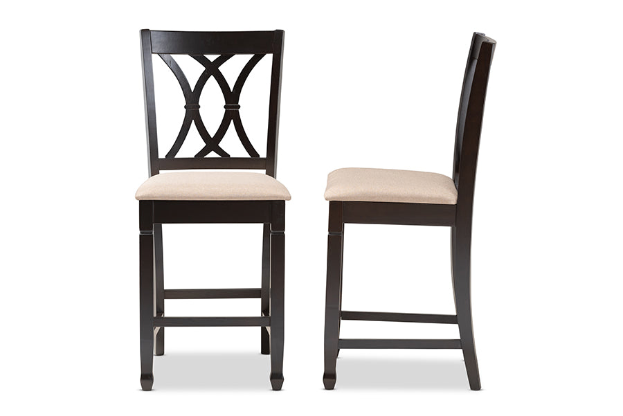 Baxton Studio Reneau Modern and Contemporary Sand Fabric Upholstered Espresso Brown Finished Wood Counter Height Pub Chair Set of 2 | Modishstore | Dining Chairs - 2