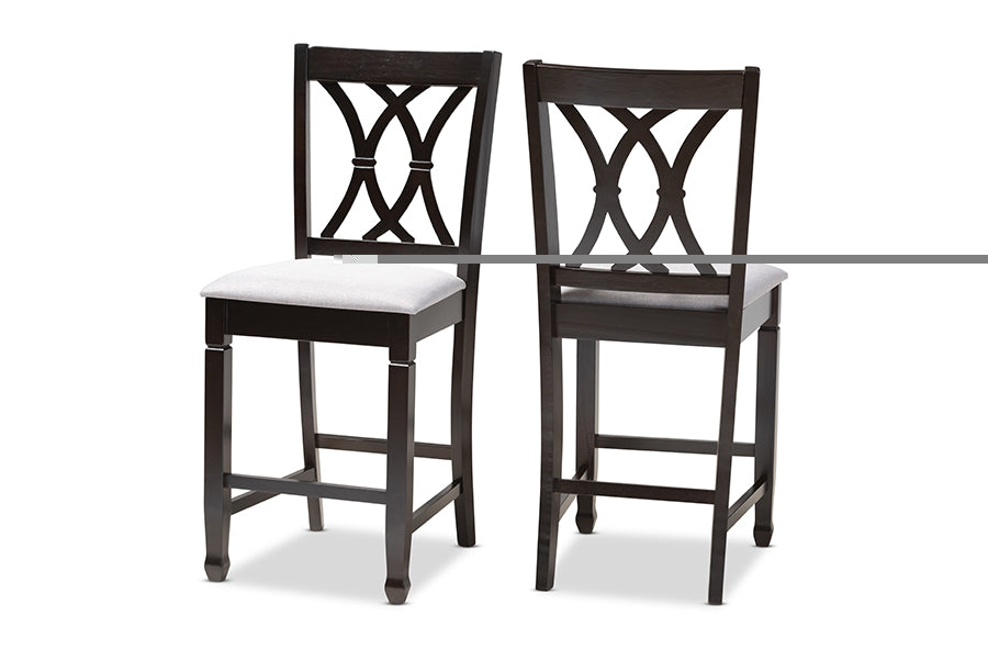 Baxton Studio Reneau Modern and Contemporary Gray Fabric Upholstered Espresso Brown Finished Wood Counter Height Pub Chair Set of 2 | Modishstore | Dining Chairs - 4