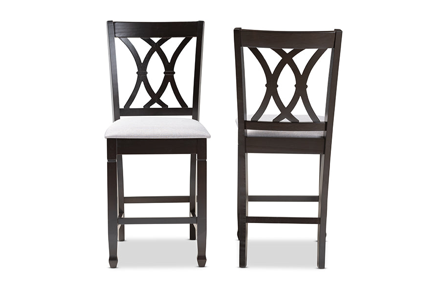 Baxton Studio Reneau Modern and Contemporary Gray Fabric Upholstered Espresso Brown Finished Wood Counter Height Pub Chair Set of 2 | Modishstore | Dining Chairs - 3