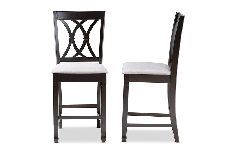 Baxton Studio Reneau Modern and Contemporary Gray Fabric Upholstered Espresso Brown Finished Wood Counter Height Pub Chair Set of 2 | Modishstore | Dining Chairs - 2
