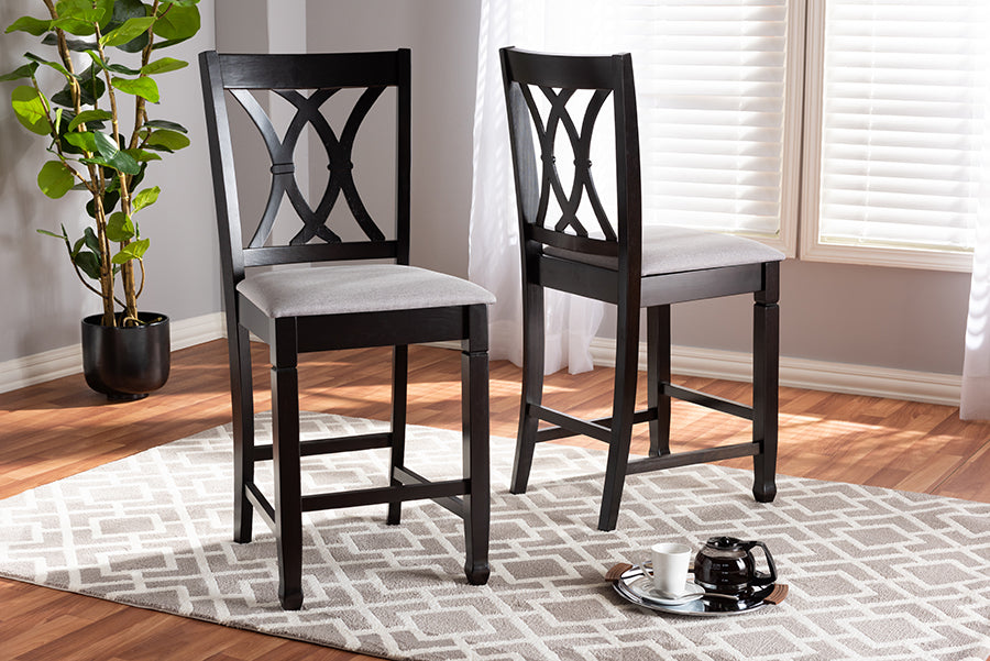Baxton Studio Reneau Modern and Contemporary Gray Fabric Upholstered Espresso Brown Finished Wood Counter Height Pub Chair Set of 2 | Modishstore | Dining Chairs