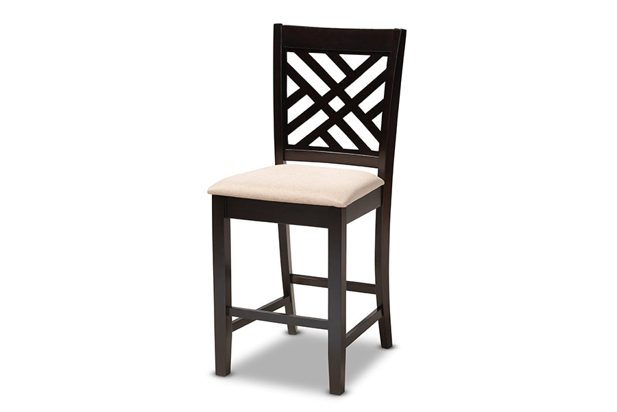 Baxton Studio Caron Modern and Contemporary Sand Fabric Upholstered Espresso Brown Finished 5-Piece Wood Pub Set | Dining Sets | Modishstore - 3