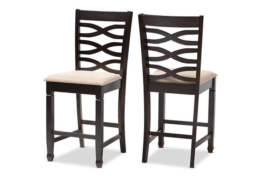 Baxton Studio Lanier Modern and Contemporary Sand Fabric Upholstered Espresso Brown Finished Wood Counter Height Pub Chair Set of 2 | Modishstore | Dining Chairs - 4