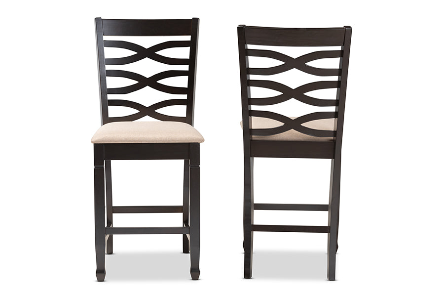 Baxton Studio Lanier Modern and Contemporary Sand Fabric Upholstered Espresso Brown Finished Wood Counter Height Pub Chair Set of 2 | Modishstore | Dining Chairs - 3