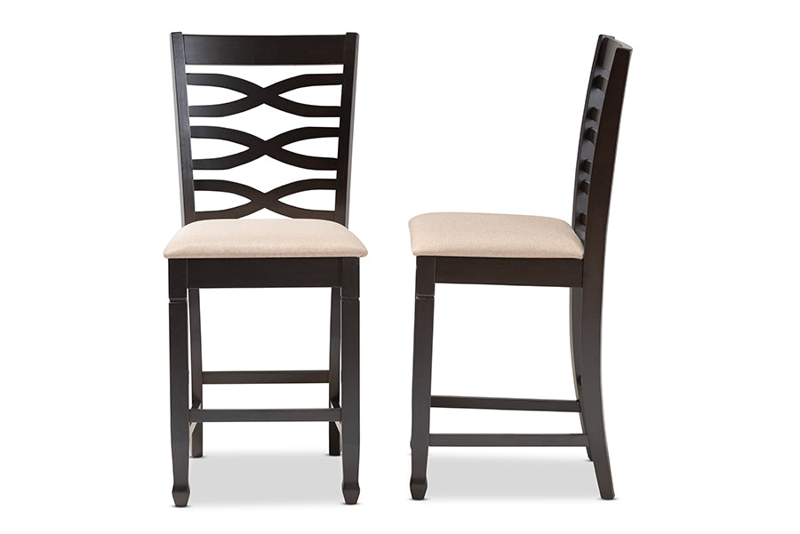 Baxton Studio Lanier Modern and Contemporary Sand Fabric Upholstered Espresso Brown Finished Wood Counter Height Pub Chair Set of 2 | Modishstore | Dining Chairs - 2