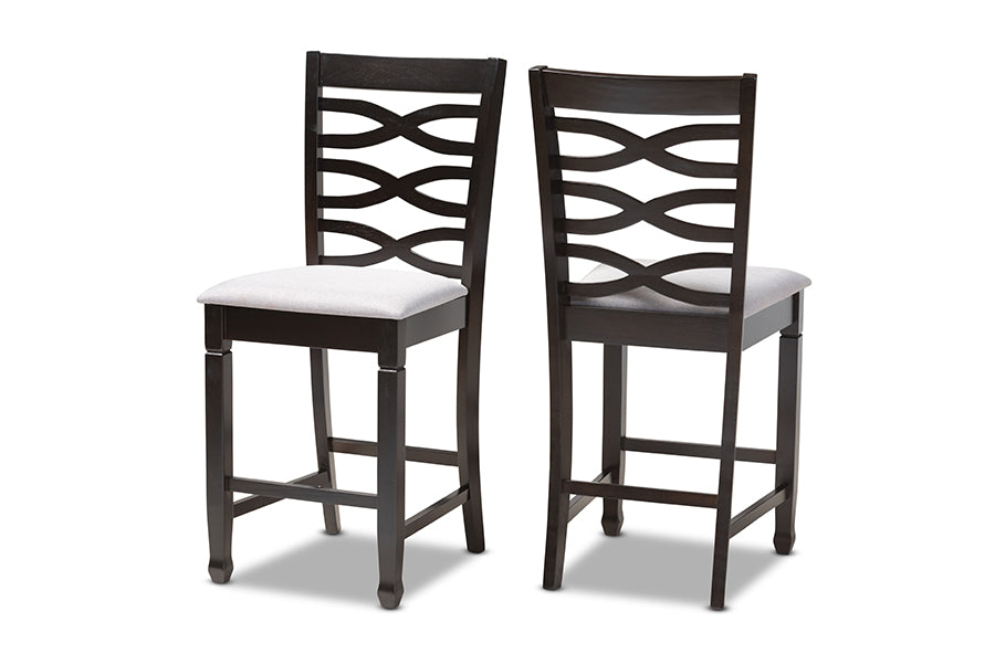 Baxton Studio Lanier Modern and Contemporary Gray Fabric Upholstered Espresso Brown Finished Wood Counter Height Pub Chair Set of 2 | Modishstore | Dining Chairs - 4