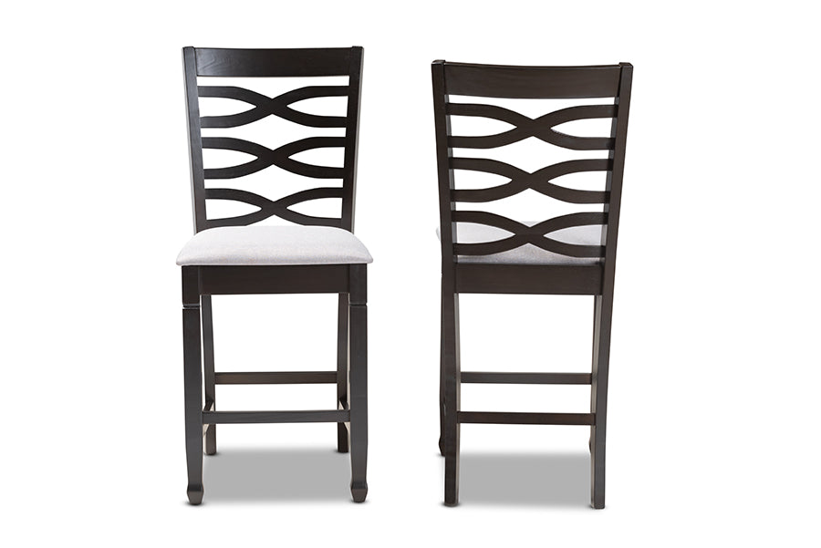 Baxton Studio Lanier Modern and Contemporary Gray Fabric Upholstered Espresso Brown Finished Wood Counter Height Pub Chair Set of 2 | Modishstore | Dining Chairs - 3