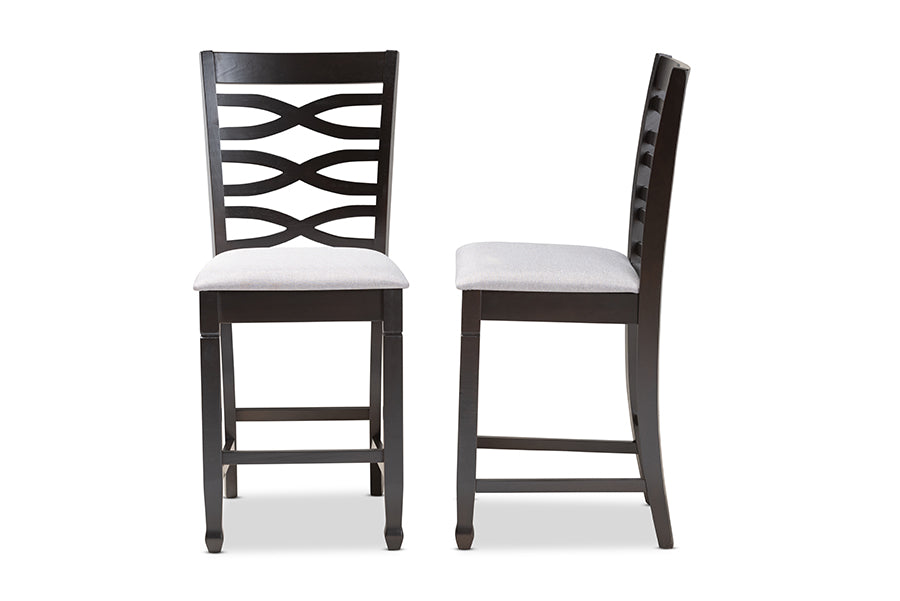 Baxton Studio Lanier Modern and Contemporary Gray Fabric Upholstered Espresso Brown Finished Wood Counter Height Pub Chair Set of 2 | Modishstore | Dining Chairs - 2