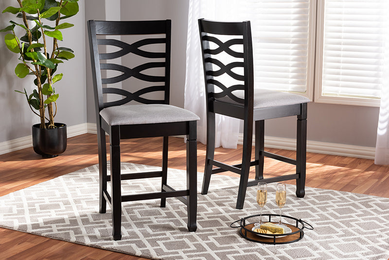 Baxton Studio Lanier Modern and Contemporary Gray Fabric Upholstered Espresso Brown Finished Wood Counter Height Pub Chair Set of 2 | Modishstore | Dining Chairs