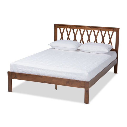 Baxton Studio Malene Mid-Century Modern Walnut Finished Wood Queen Size Platform Bed | Beds | Modishstore