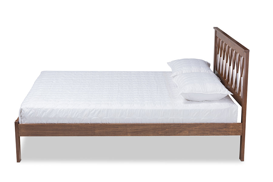 Baxton Studio Malene Mid-Century Modern Walnut Finished Wood Queen Size Platform Bed | Beds | Modishstore - 3