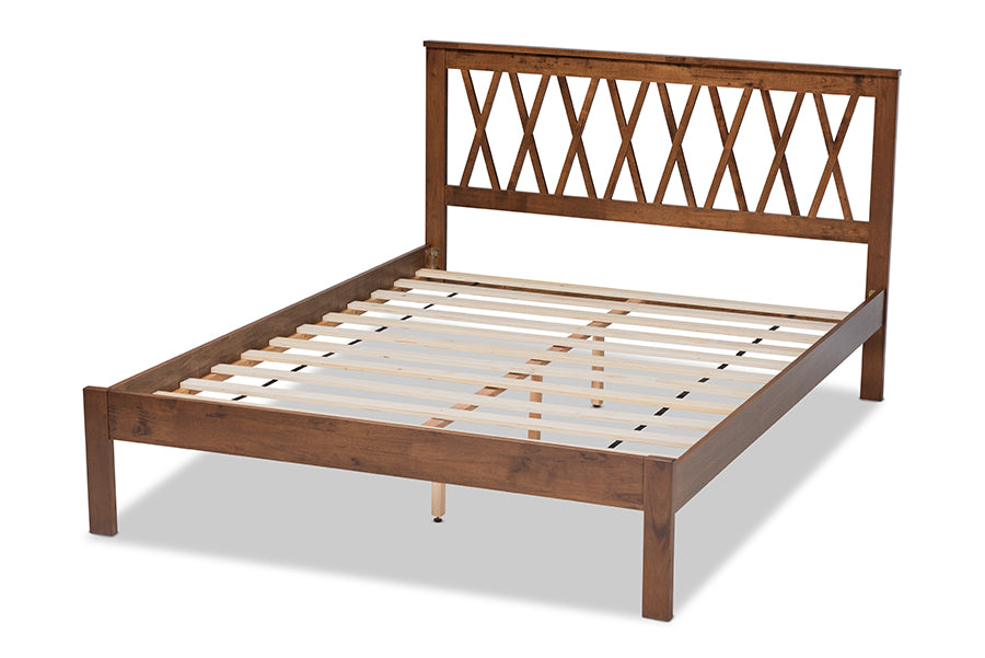 Baxton Studio Malene Mid-Century Modern Walnut Finished Wood Queen Size Platform Bed | Beds | Modishstore - 7