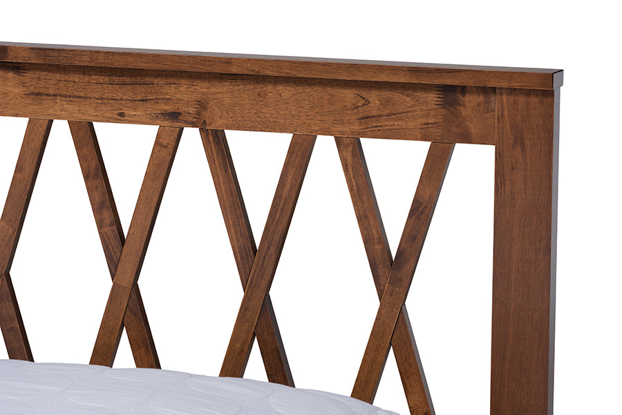Baxton Studio Malene Mid-Century Modern Walnut Finished Wood Queen Size Platform Bed | Beds | Modishstore - 5