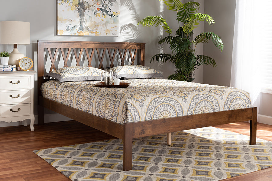 Baxton Studio Malene Mid-Century Modern Walnut Finished Wood Queen Size Platform Bed | Beds | Modishstore - 2