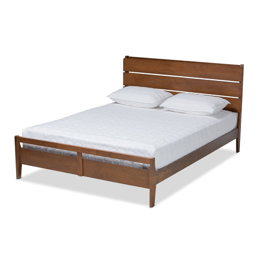 Baxton Studio Avena Mid-Century Modern Walnut Finished Wood Queen Size Platform bed | Beds | Modishstore
