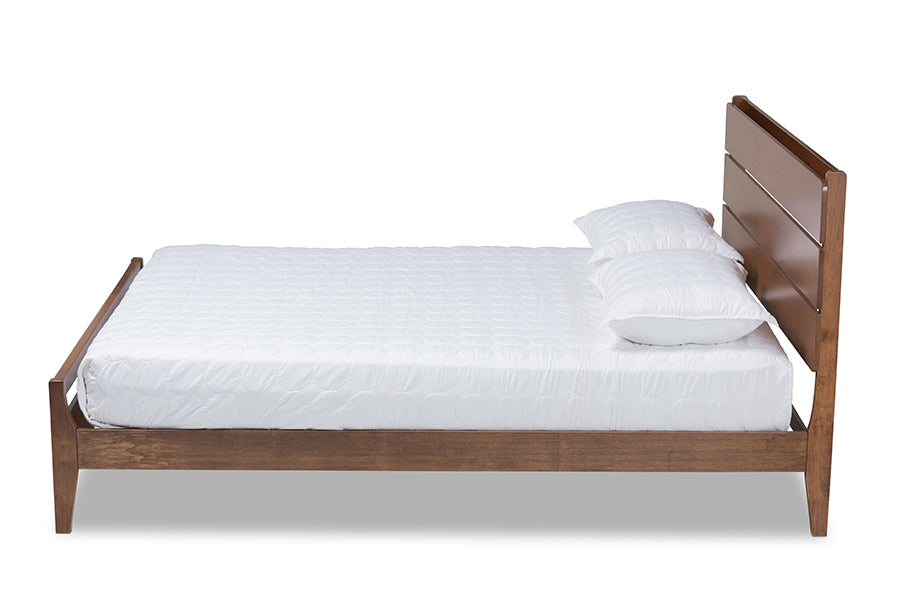 Baxton Studio Avena Mid-Century Modern Walnut Finished Wood Queen Size Platform bed | Beds | Modishstore - 4