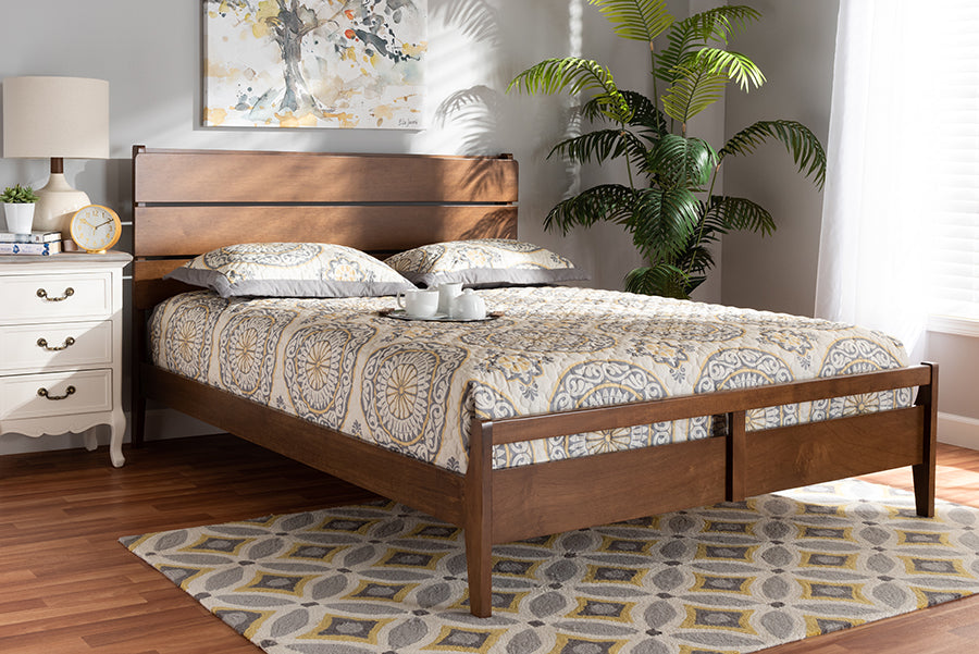 Baxton Studio Avena Mid-Century Modern Walnut Finished Wood Queen Size Platform bed | Beds | Modishstore - 2