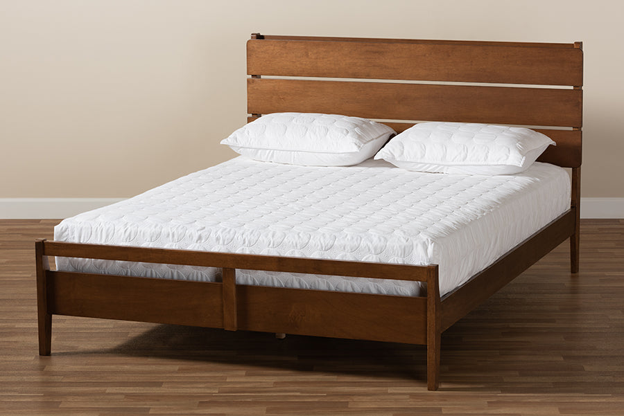 Baxton Studio Avena Mid-Century Modern Walnut Finished Wood Queen Size Platform bed | Beds | Modishstore - 3