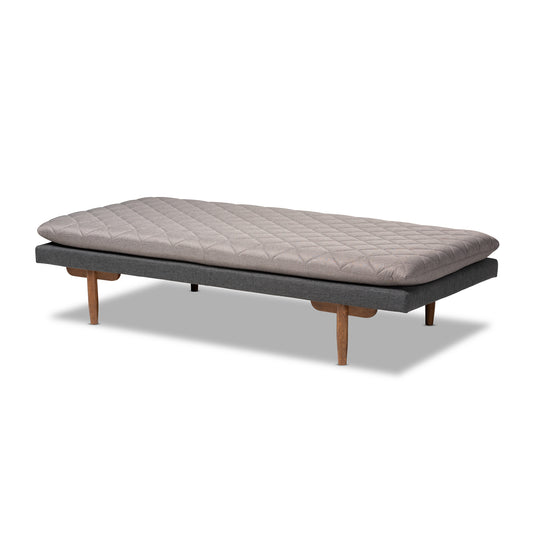 Baxton Studio Marit Mid-Century Modern Two-Tone Grey Fabric Upholstered Walnut Finished Wood Daybed | Daybeds | Modishstore