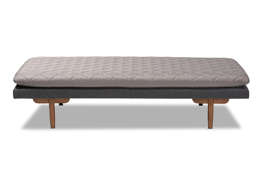 Baxton Studio Marit Mid-Century Modern Two-Tone Grey Fabric Upholstered Walnut Finished Wood Daybed | Daybeds | Modishstore - 3