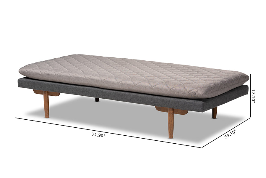 Baxton Studio Marit Mid-Century Modern Two-Tone Grey Fabric Upholstered Walnut Finished Wood Daybed | Daybeds | Modishstore - 4