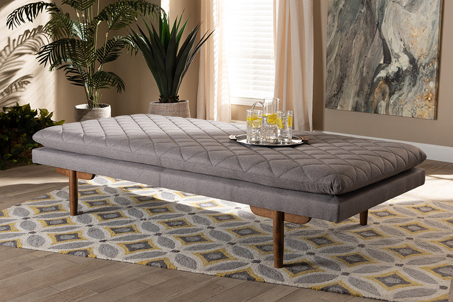 Baxton Studio Marit Mid-Century Modern Grey Fabric Upholstered Walnut Finished Wood Daybed | Modishstore | Beds