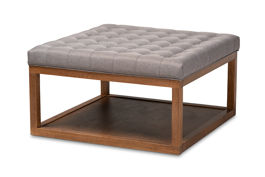 baxton studio alvere modern and contemporary grey fabric upholstered walnut finished cocktail ottoman | Modish Furniture Store-2