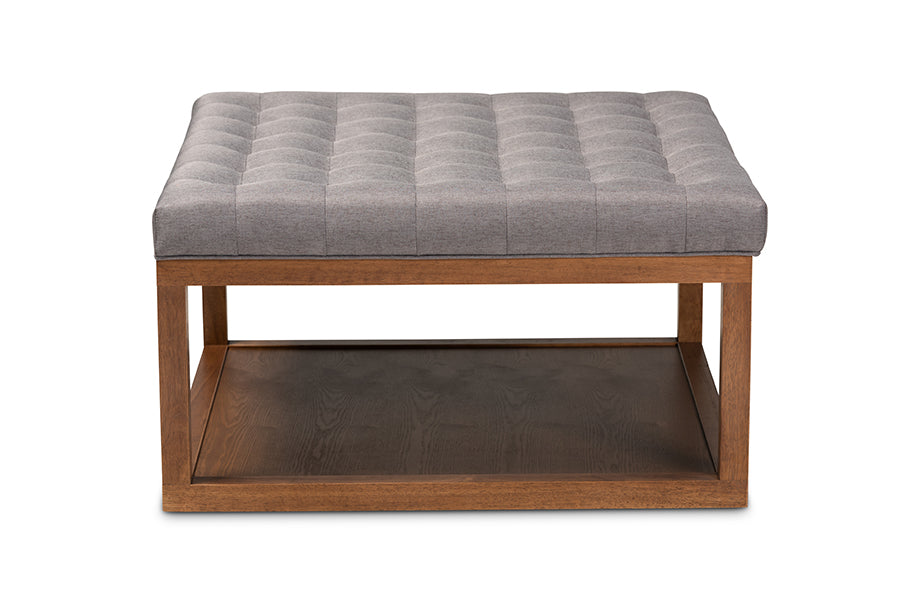 baxton studio alvere modern and contemporary grey fabric upholstered walnut finished cocktail ottoman | Modish Furniture Store-3
