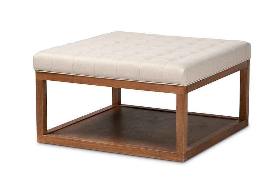 baxton studio alvere modern and contemporary beige fabric upholstered walnut finished cocktail ottoman | Modish Furniture Store-2