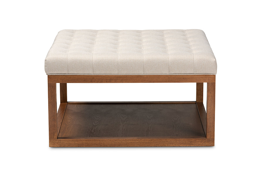 baxton studio alvere modern and contemporary beige fabric upholstered walnut finished cocktail ottoman | Modish Furniture Store-3