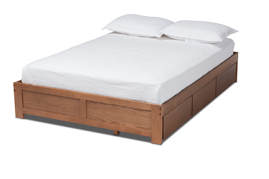 baxton studio wren modern and contemporary walnut finished 3 drawer queen size platform storage bed frame | Modish Furniture Store-2