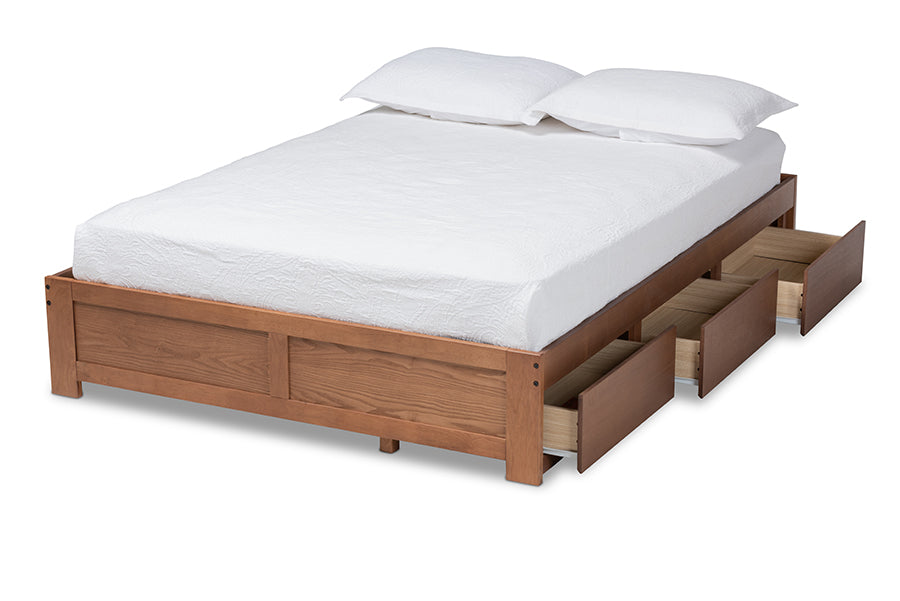 baxton studio wren modern and contemporary walnut finished 3 drawer queen size platform storage bed frame | Modish Furniture Store-3