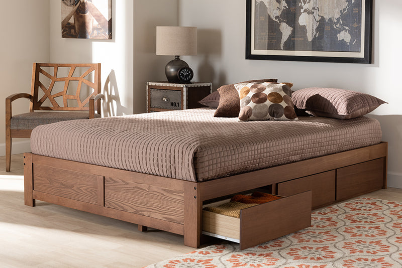 Baxton Studio Wren Modern and Contemporary Walnut Finished 3-Drawer King Size Platform Storage Bed Frame | Modishstore | Beds