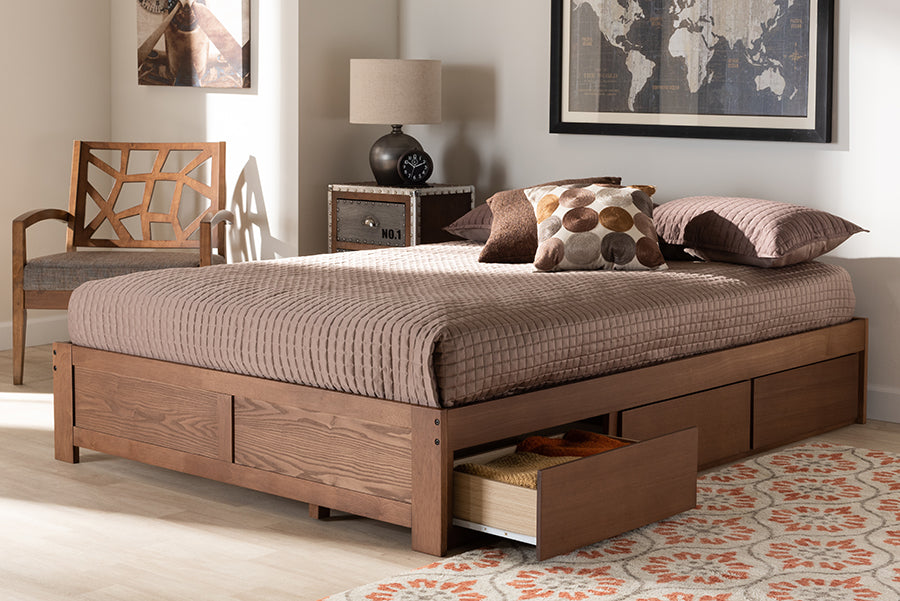 Baxton Studio Wren Modern and Contemporary Walnut Finished 3-Drawer Full Size Platform Storage Bed Frame | Modishstore | Beds