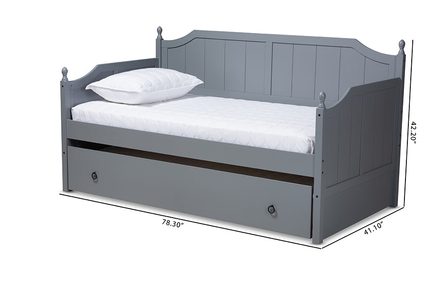 Baxton Studio Millie Cottage Farmhouse Grey Finished Wood Twin Size Daybed with Trundle | Daybeds | Modishstore - 4