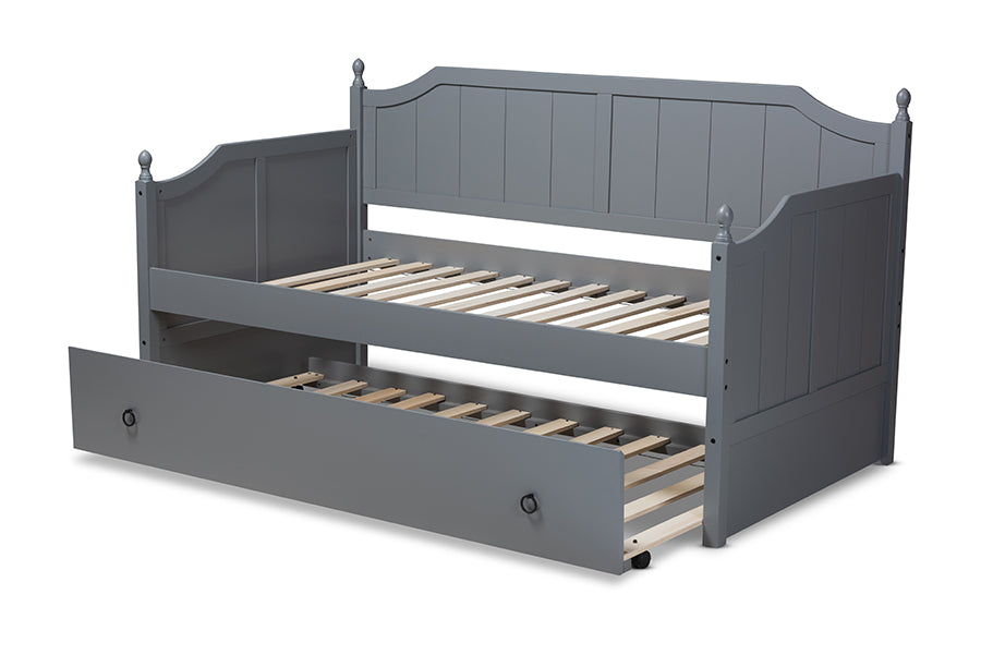 Baxton Studio Millie Cottage Farmhouse Grey Finished Wood Twin Size Daybed with Trundle | Daybeds | Modishstore - 5