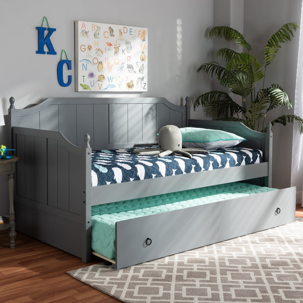 Baxton Studio Millie Cottage Farmhouse Grey Finished Wood Twin Size Daybed with Trundle | Daybeds | Modishstore