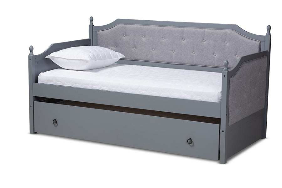 baxton studio mara classic and traditional grey fabric upholstered grey finished wood twin size daybed with trundle | Modish Furniture Store-2